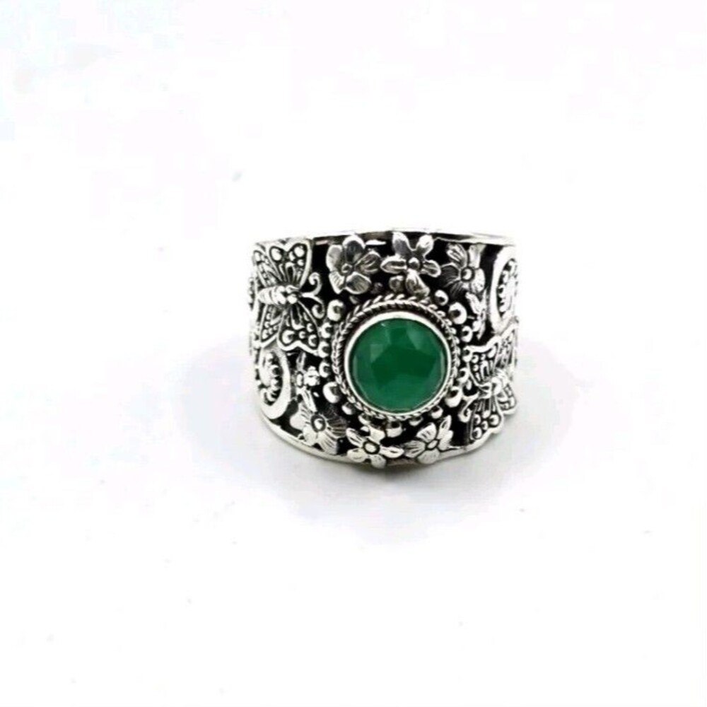 SARDA 925 Bali Green Onyx Ring Size 8